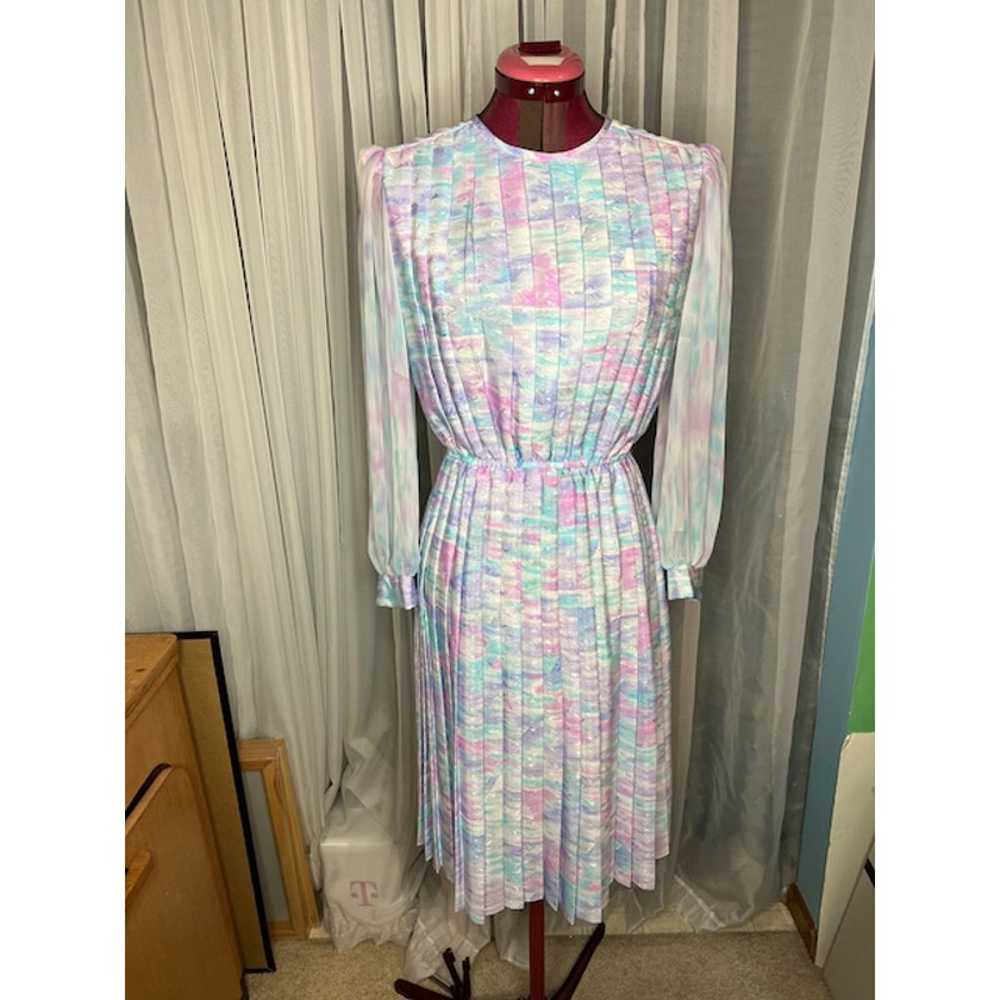 blouson dress pleated pink purple blue pastel 198… - image 12