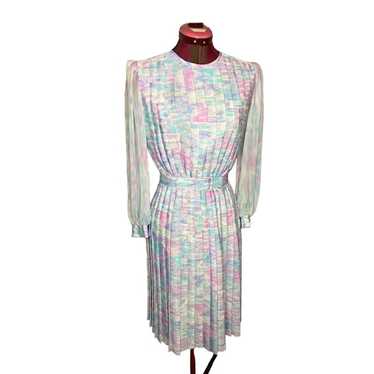 blouson dress pleated pink purple blue pastel 1980