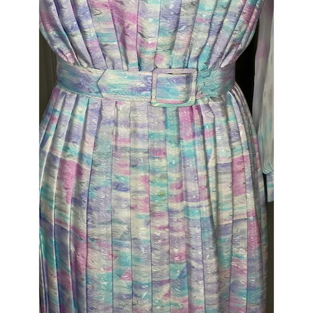 blouson dress pleated pink purple blue pastel 198… - image 3