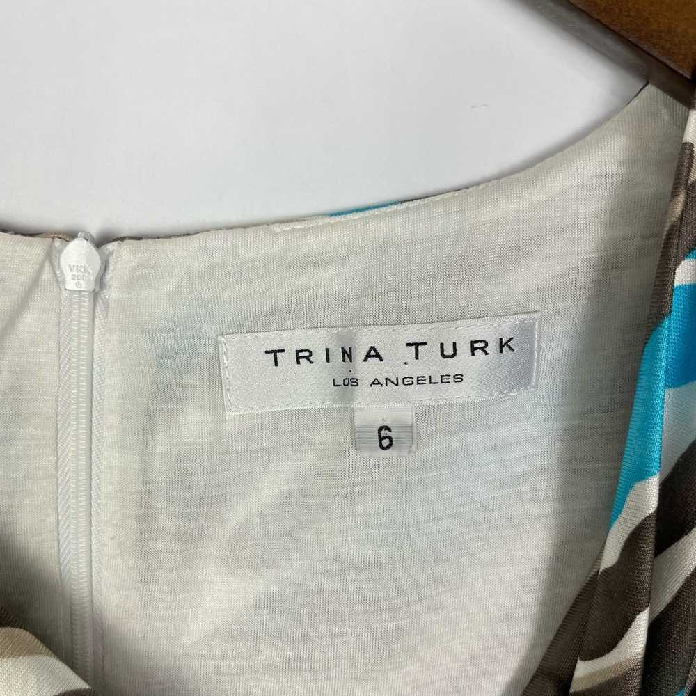 Trina Turk 6 Blue White Brown Knit Silk Cowl Neck… - image 6