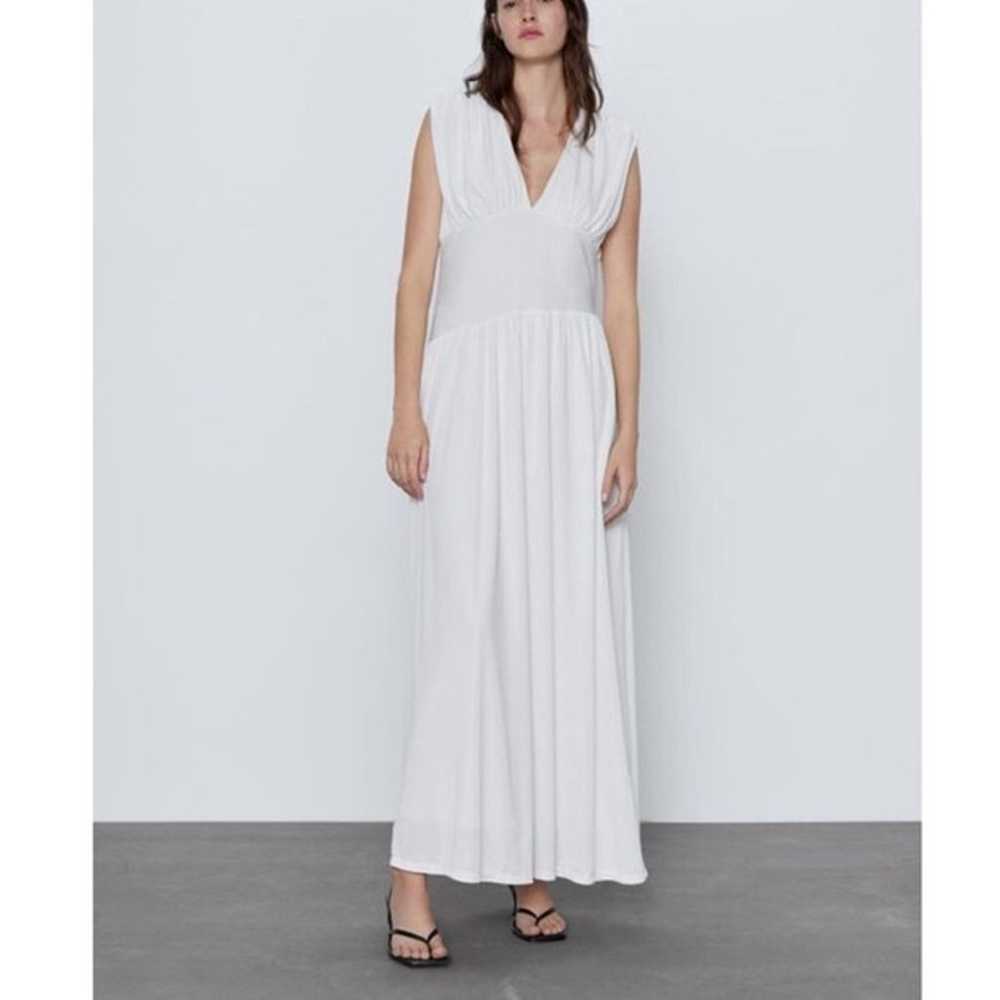 Zara White Asymmetrical Waist Draped Maxi Dress W… - image 10