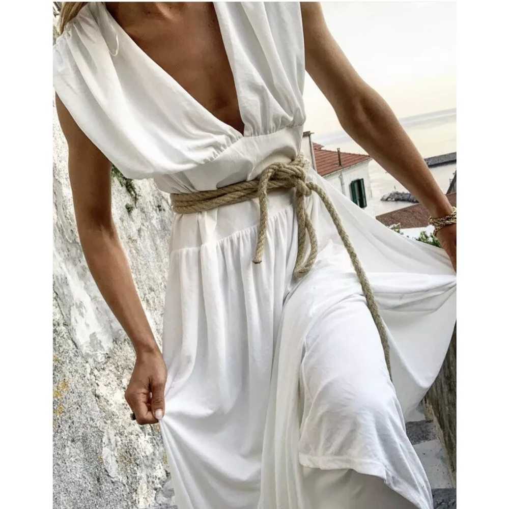 Zara White Asymmetrical Waist Draped Maxi Dress W… - image 12
