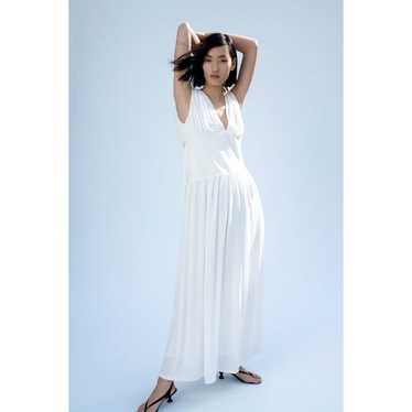 Zara White Asymmetrical Waist Draped Maxi Dress W… - image 1