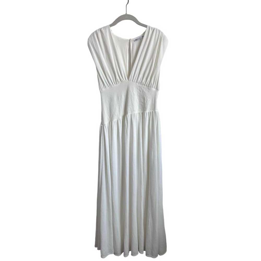 Zara White Asymmetrical Waist Draped Maxi Dress W… - image 2