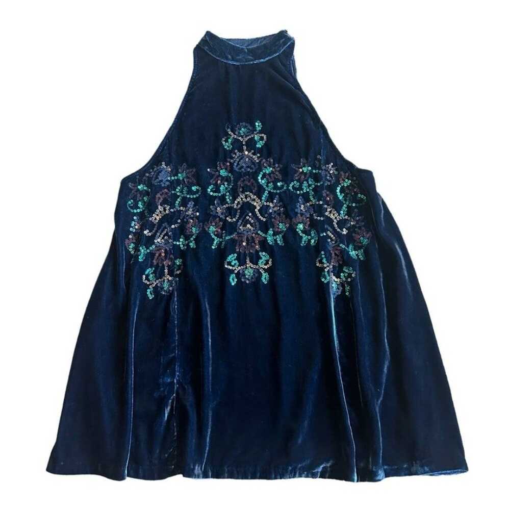 Free People Jill's Dress Blue Velvet Sequin Detai… - image 1