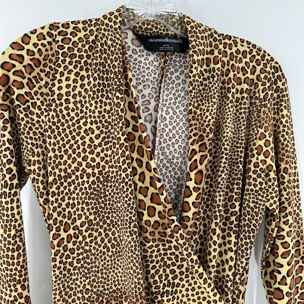 Norma Kamali Brown Leopard Long Sleeve Faux Wrap … - image 6