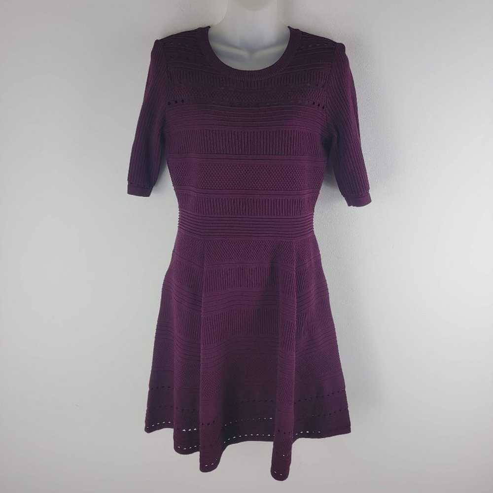 Milly Open Knit Sweater Dress Short Sleeve Burgun… - image 2