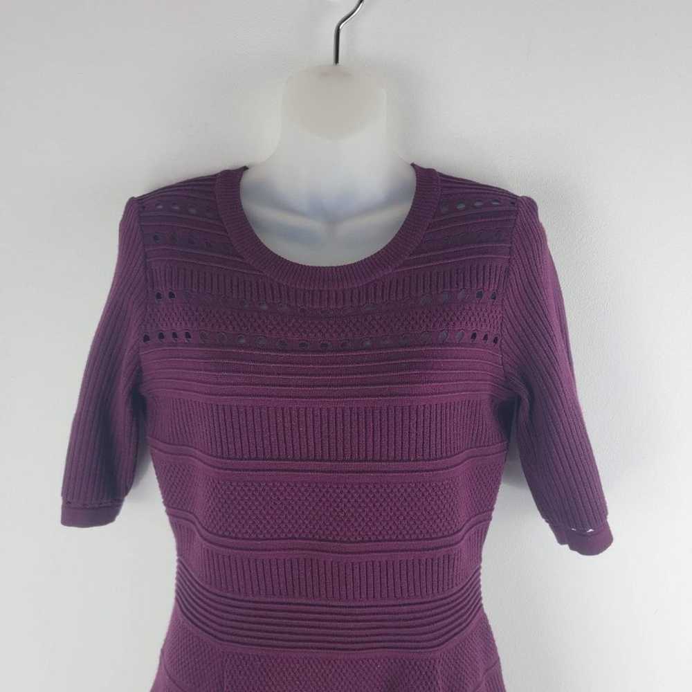 Milly Open Knit Sweater Dress Short Sleeve Burgun… - image 3