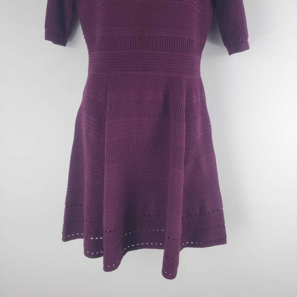 Milly Open Knit Sweater Dress Short Sleeve Burgun… - image 4