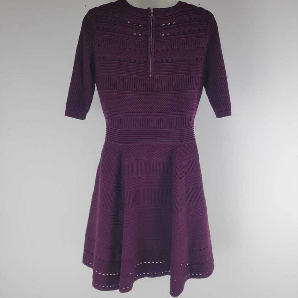 Milly Open Knit Sweater Dress Short Sleeve Burgun… - image 5