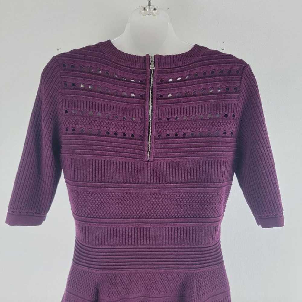 Milly Open Knit Sweater Dress Short Sleeve Burgun… - image 6