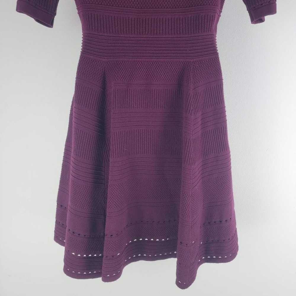 Milly Open Knit Sweater Dress Short Sleeve Burgun… - image 7