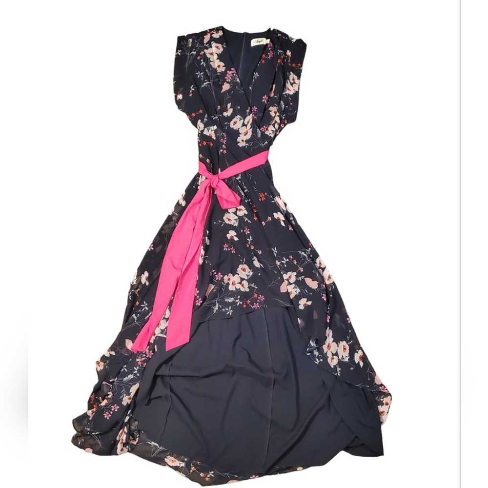 Eliza J Floral High/Low Faux Wrap Chiffon Dress S… - image 1