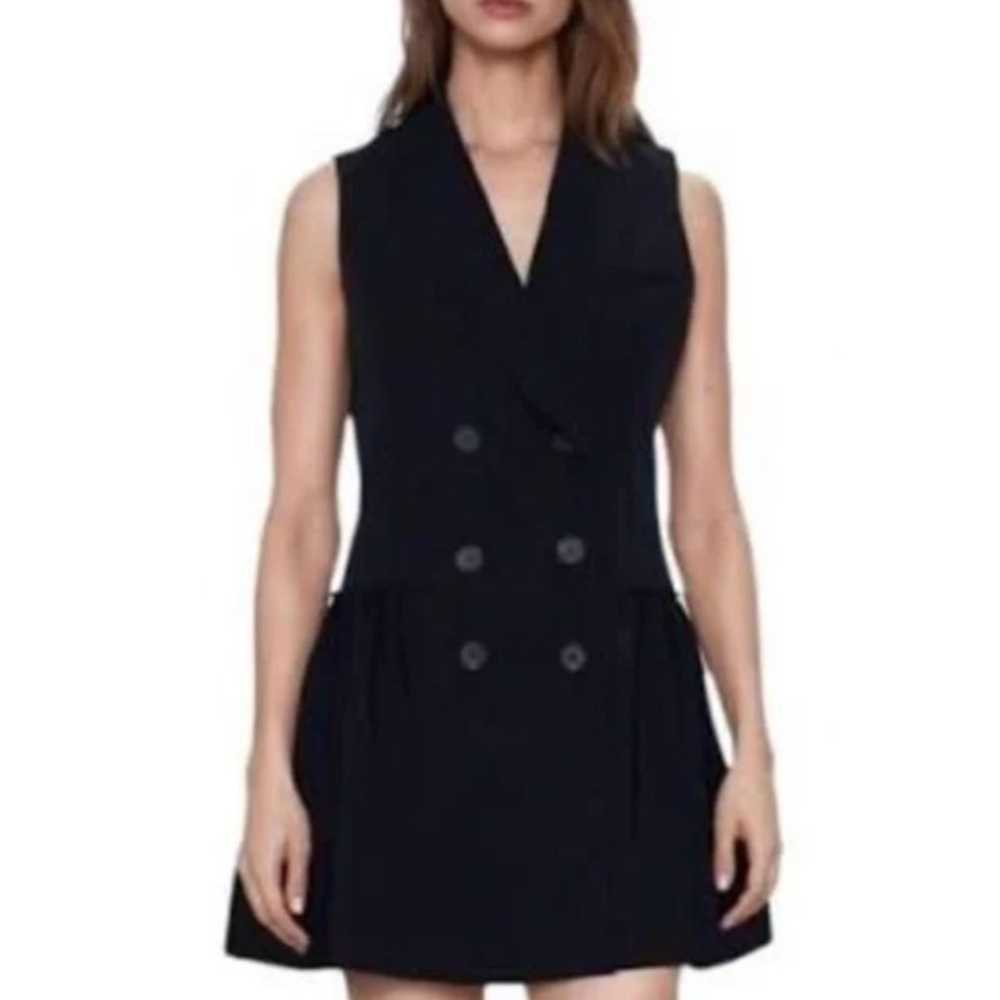 ZARA Sleeveless Blazer Mini Dress Black Double Br… - image 2