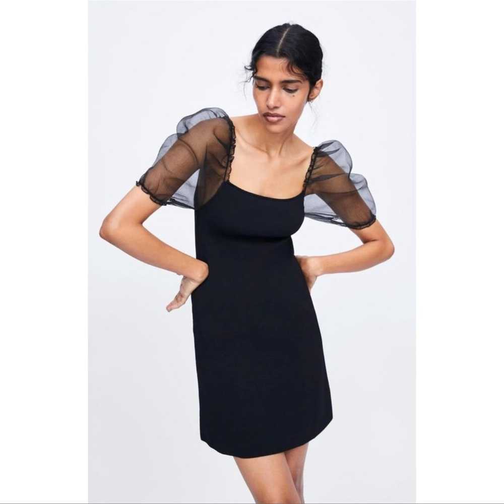 Zara | Black Knit Balloon Sleeve Dress - image 1