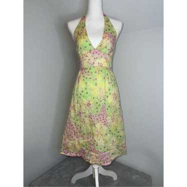 Lilly Pulitzer Floral Halter 100% Cotton Dress Wom