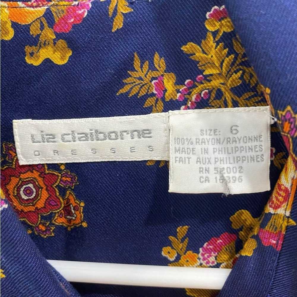 VTG Liz Claiborne Blue Floral Long Sleeve Pleated… - image 2