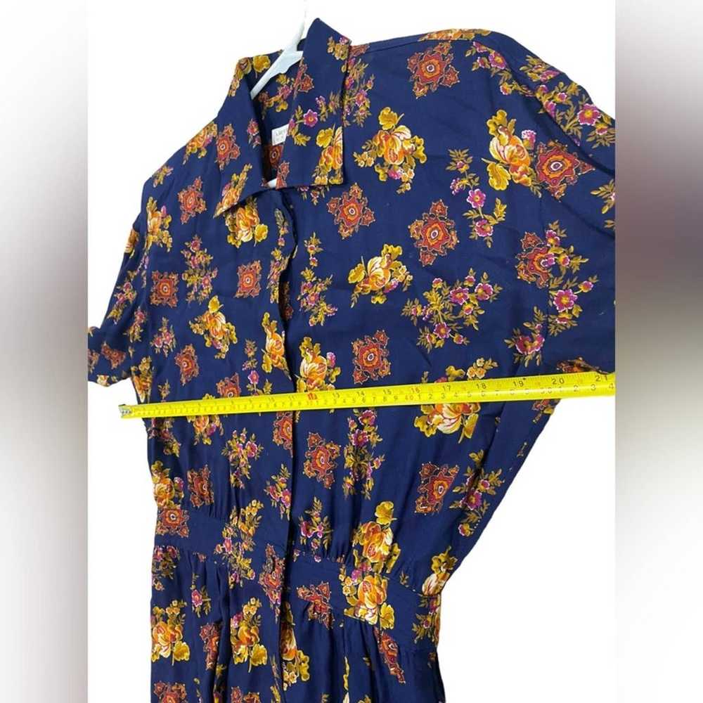 VTG Liz Claiborne Blue Floral Long Sleeve Pleated… - image 7