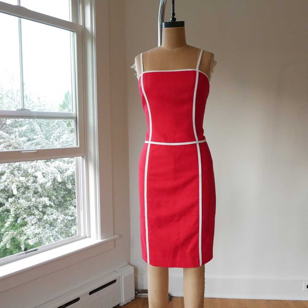 David Meister | Y2K 2000s Summer Linen Dress Red … - image 1