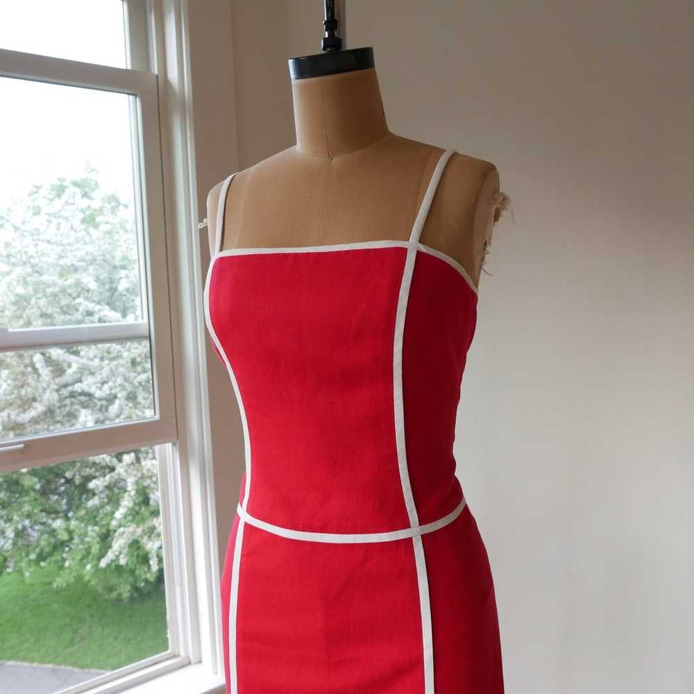 David Meister | Y2K 2000s Summer Linen Dress Red … - image 2