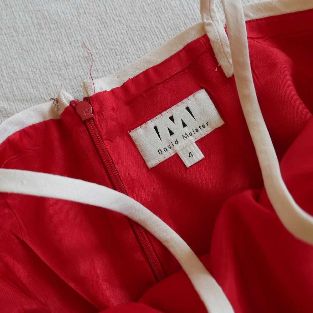 David Meister | Y2K 2000s Summer Linen Dress Red … - image 3