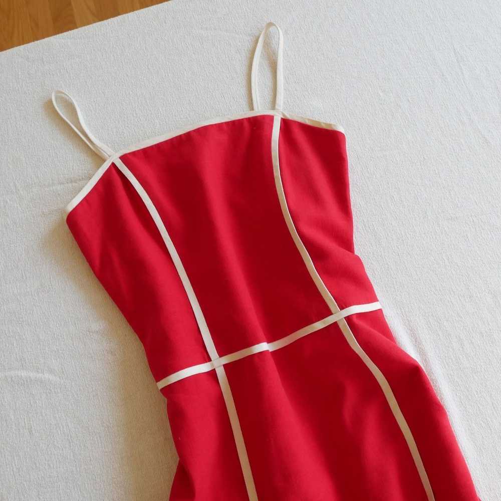 David Meister | Y2K 2000s Summer Linen Dress Red … - image 4