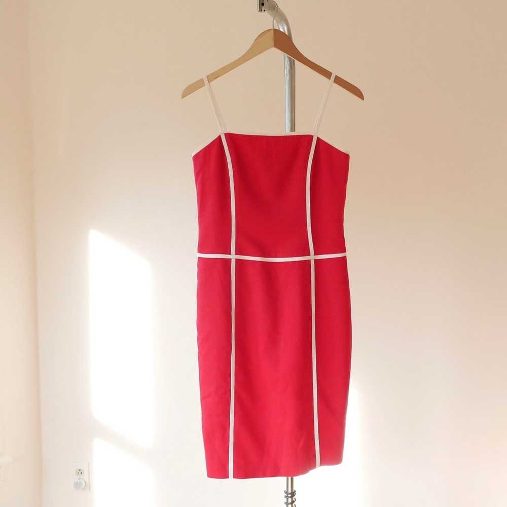 David Meister | Y2K 2000s Summer Linen Dress Red … - image 5
