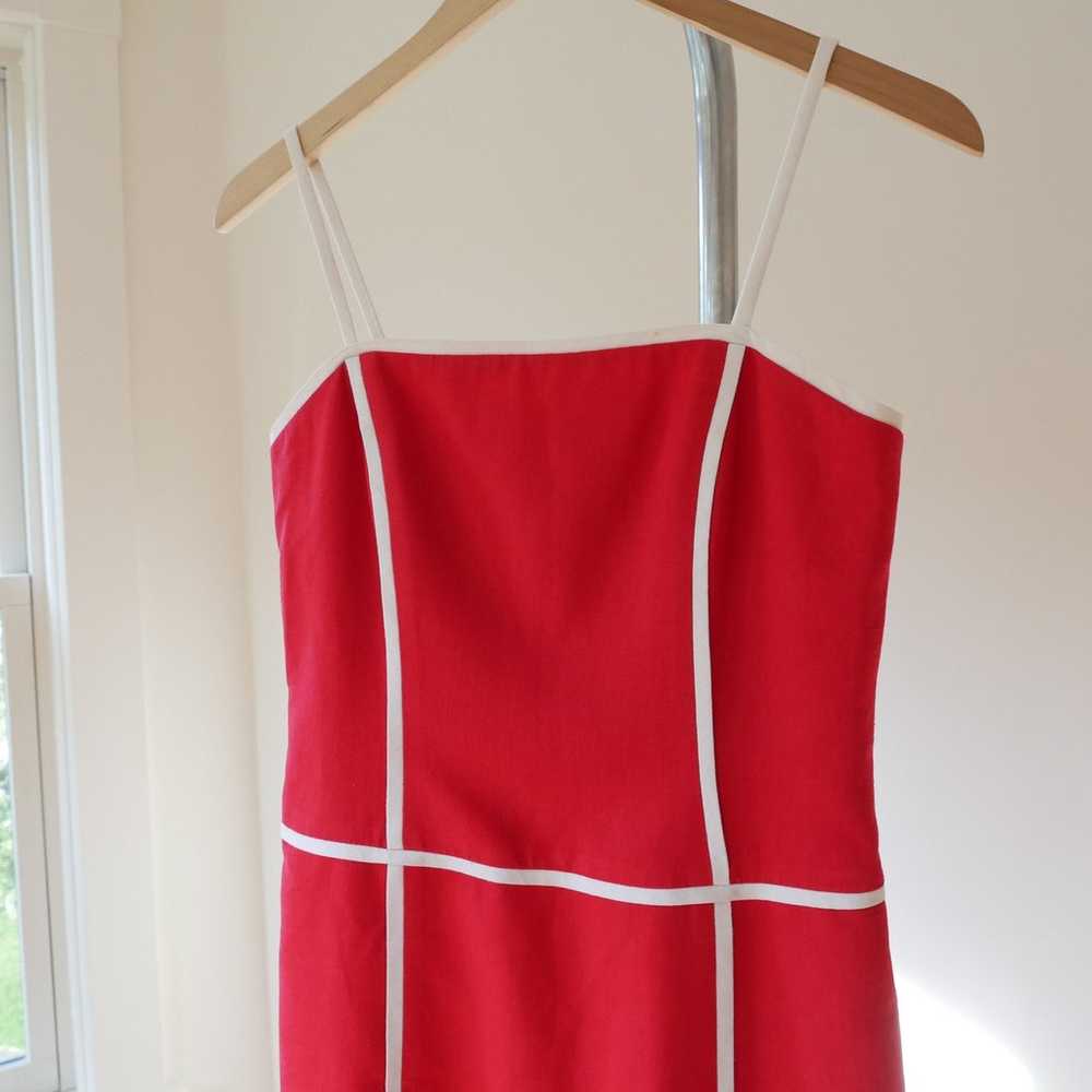David Meister | Y2K 2000s Summer Linen Dress Red … - image 7