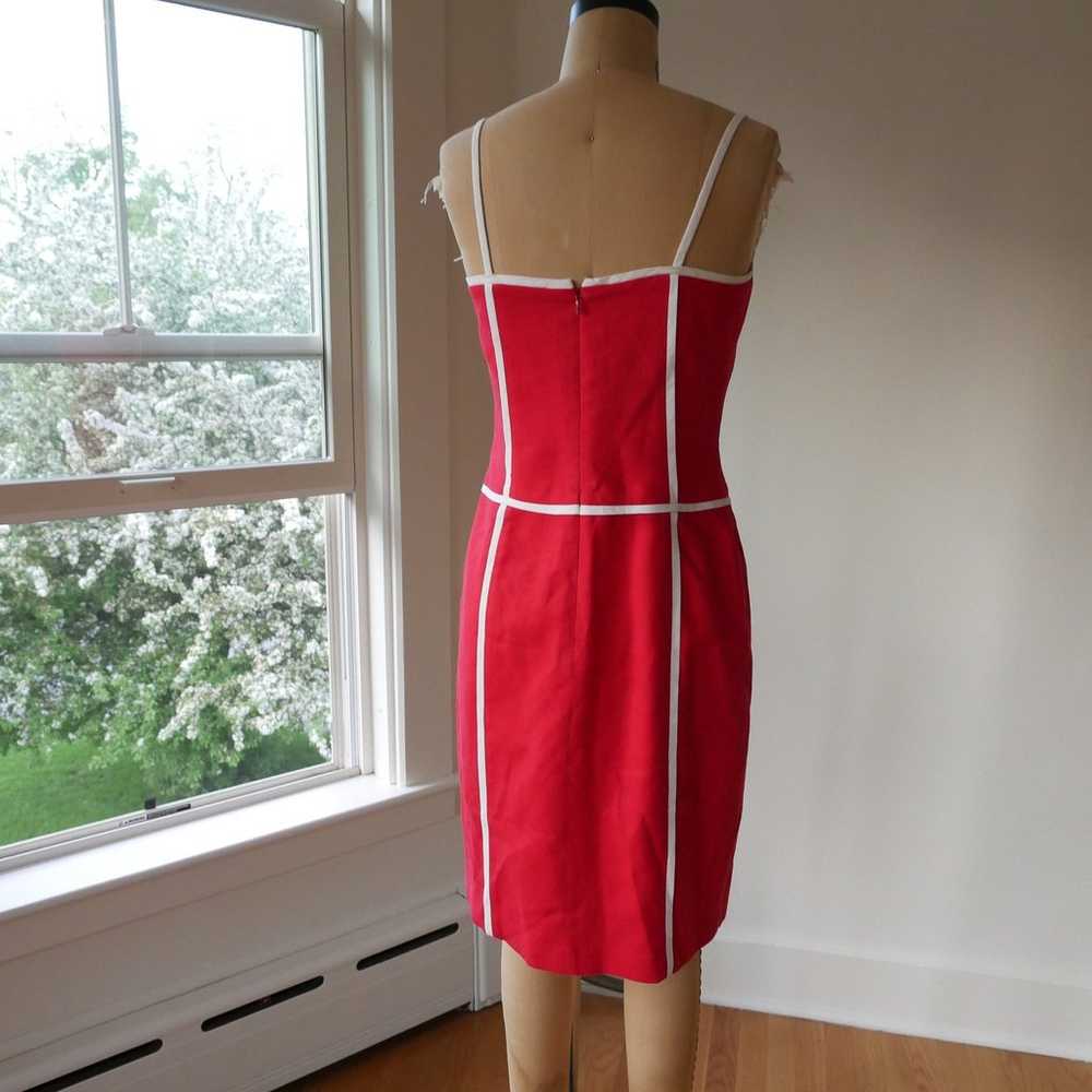 David Meister | Y2K 2000s Summer Linen Dress Red … - image 8