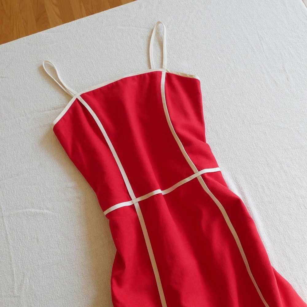 David Meister | Y2K 2000s Summer Linen Dress Red … - image 9