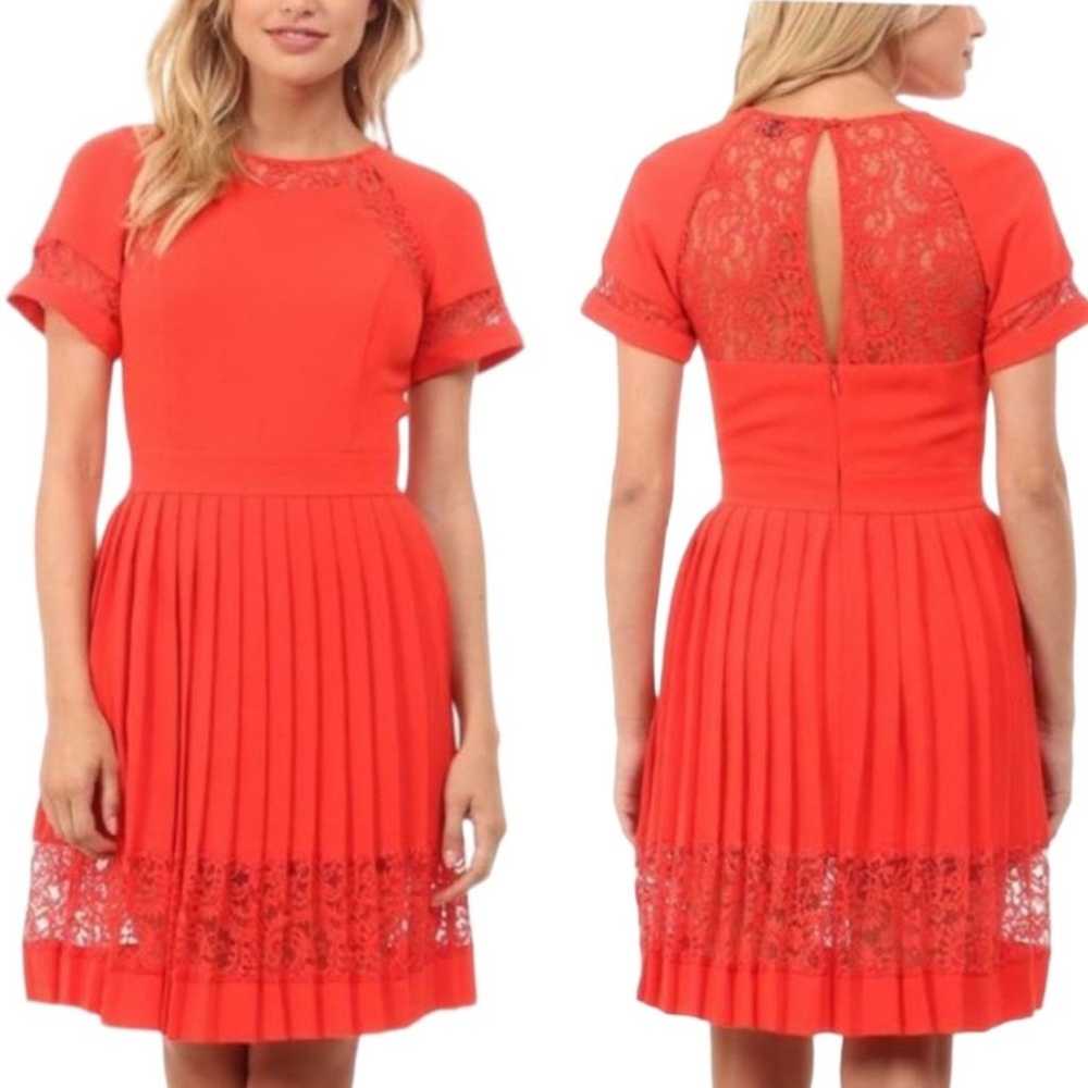 French Connection Dress A-line Pleated Lace Coral… - image 12