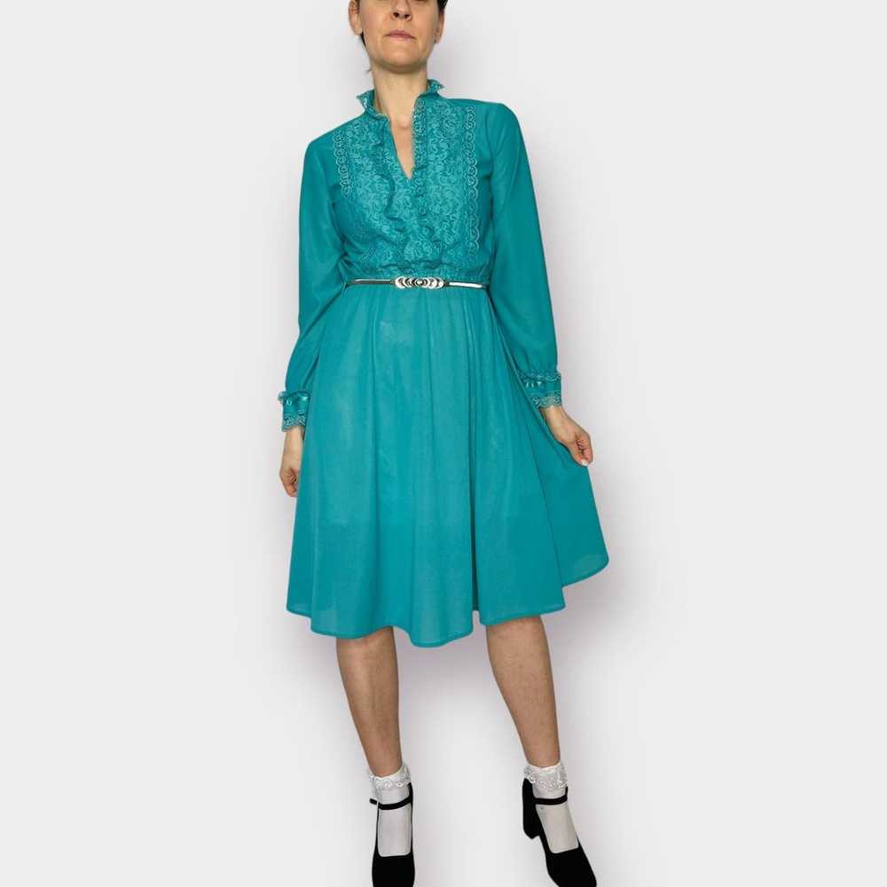 80s Jane Baar Teal Day Dress with Lace Trim - image 5