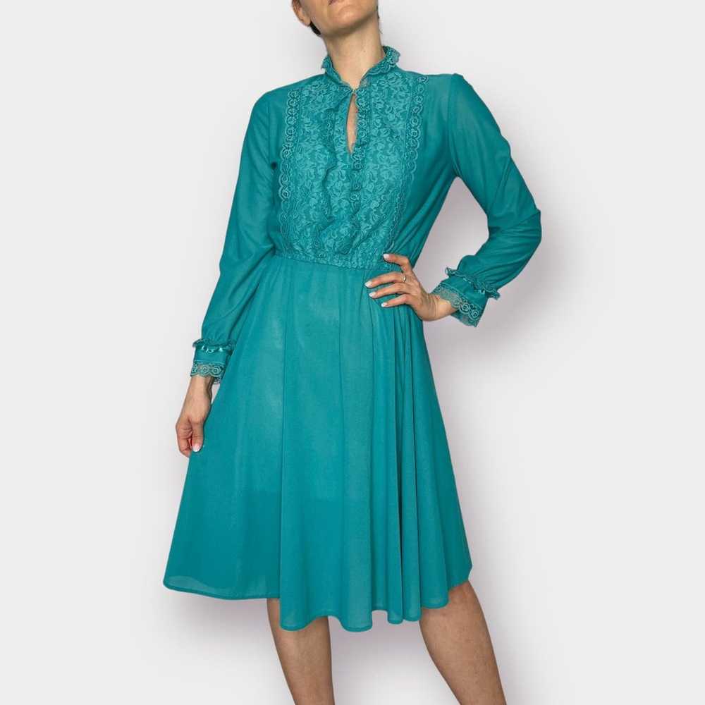 80s Jane Baar Teal Day Dress with Lace Trim - image 7