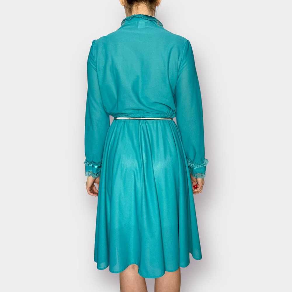 80s Jane Baar Teal Day Dress with Lace Trim - image 8