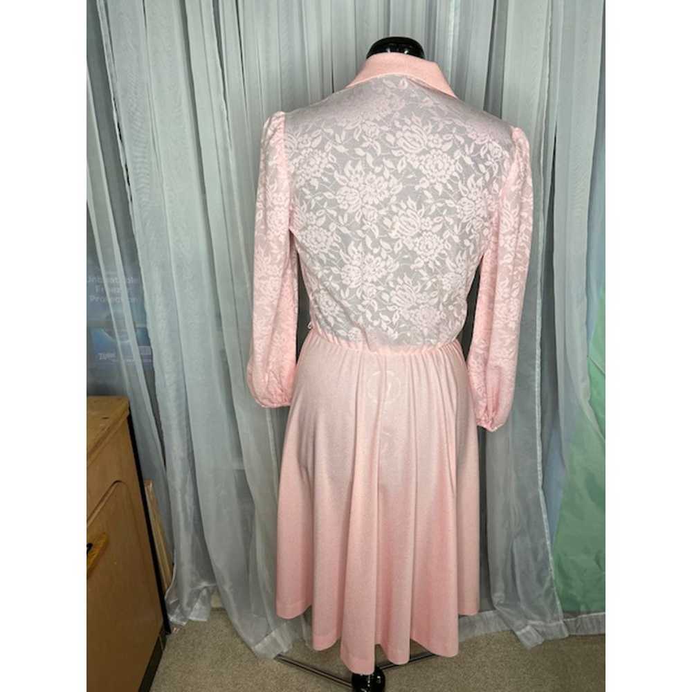 dress 1980s sheer lace bodice ruffle front pink - image 3
