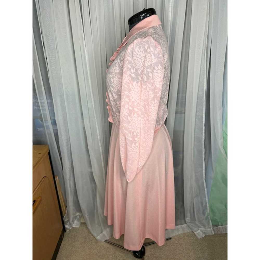 dress 1980s sheer lace bodice ruffle front pink - image 7