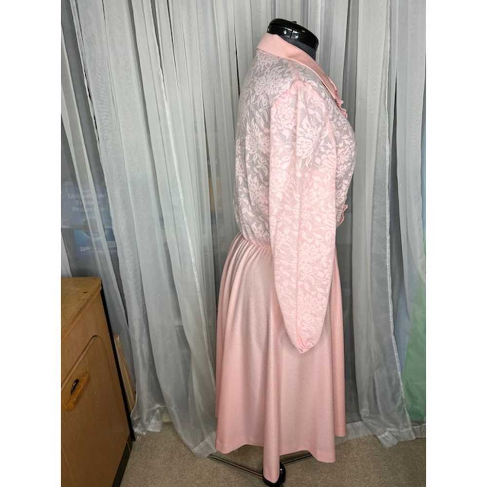 dress 1980s sheer lace bodice ruffle front pink - image 9