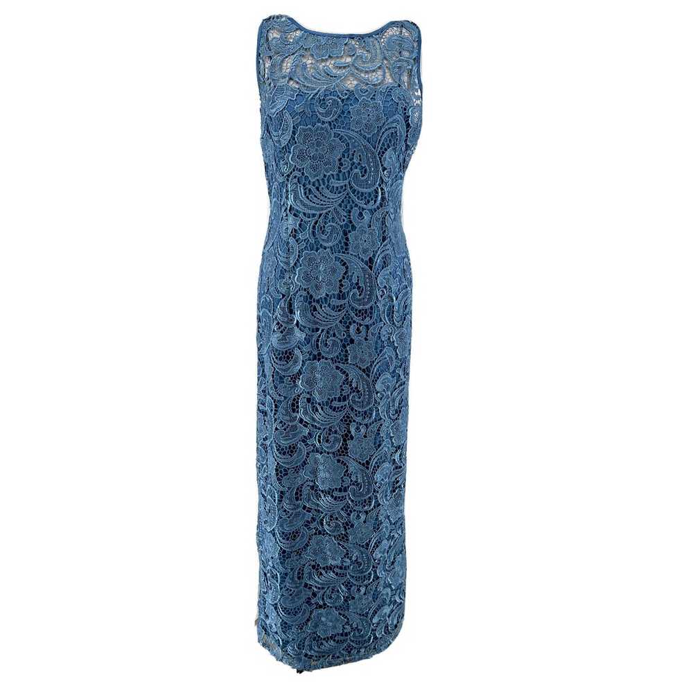 Adrianna Papell Women's Blue Crochet Floral Lace … - image 1