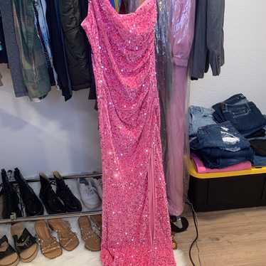 Pink sequin prom dress