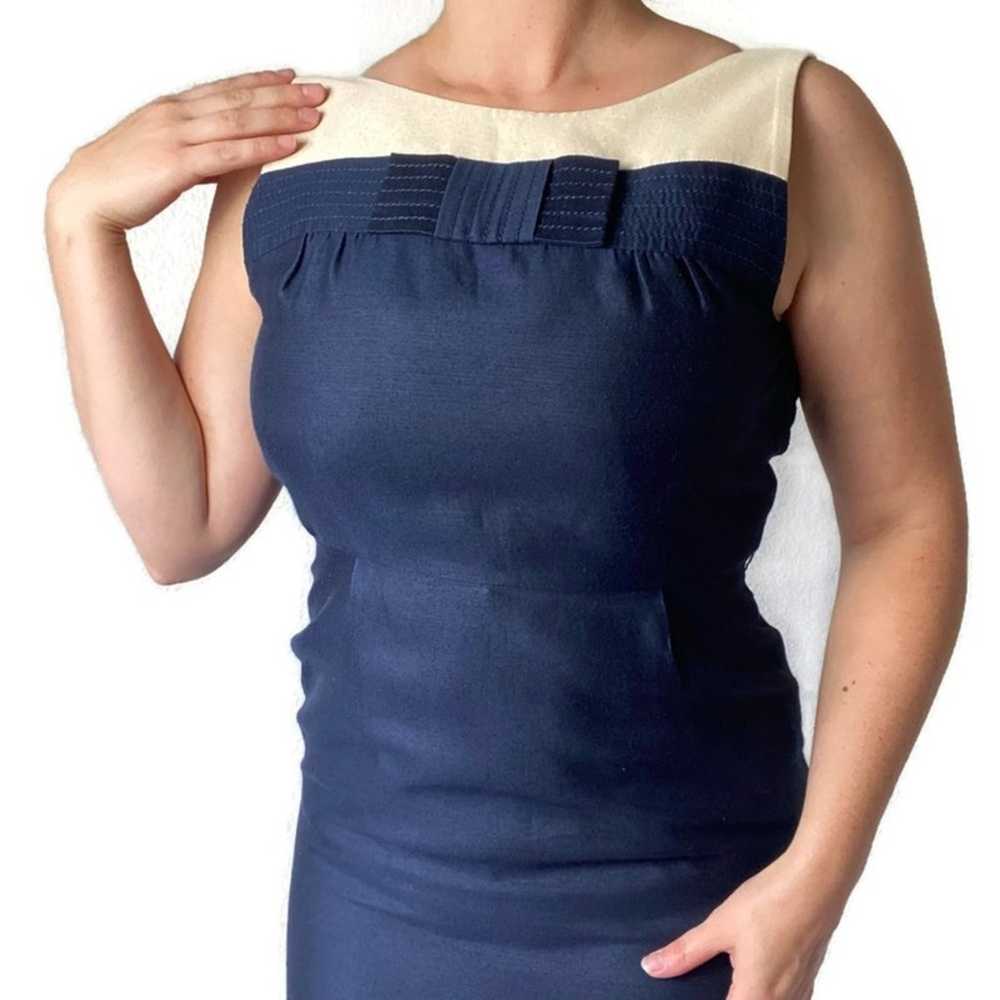 Kate Spade Navy Blue & Cream Sheath Wiggle Dress … - image 2