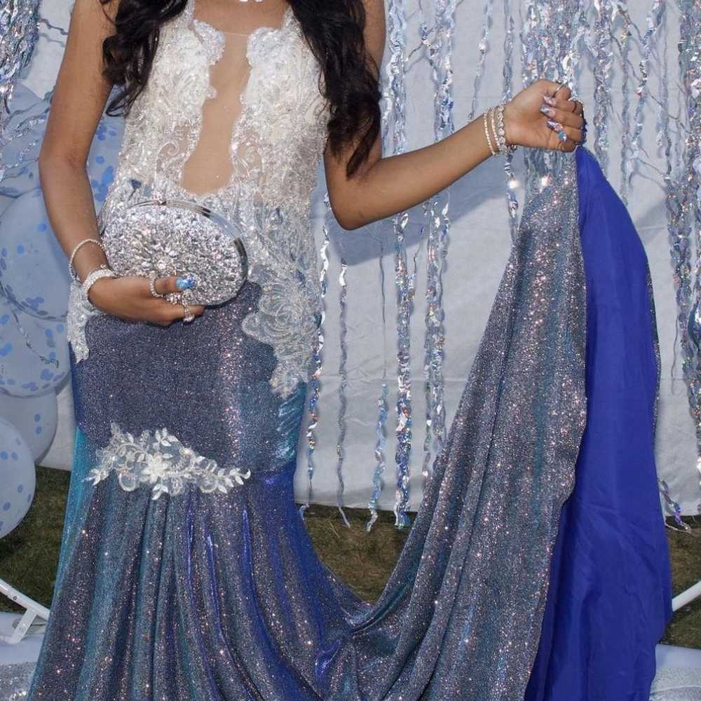 Blue Multicolor/Chrome Prom Dress - image 3