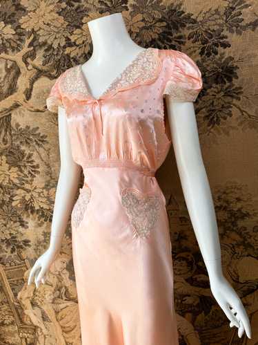 1930s Embroidered Satin Slip Dress - image 1