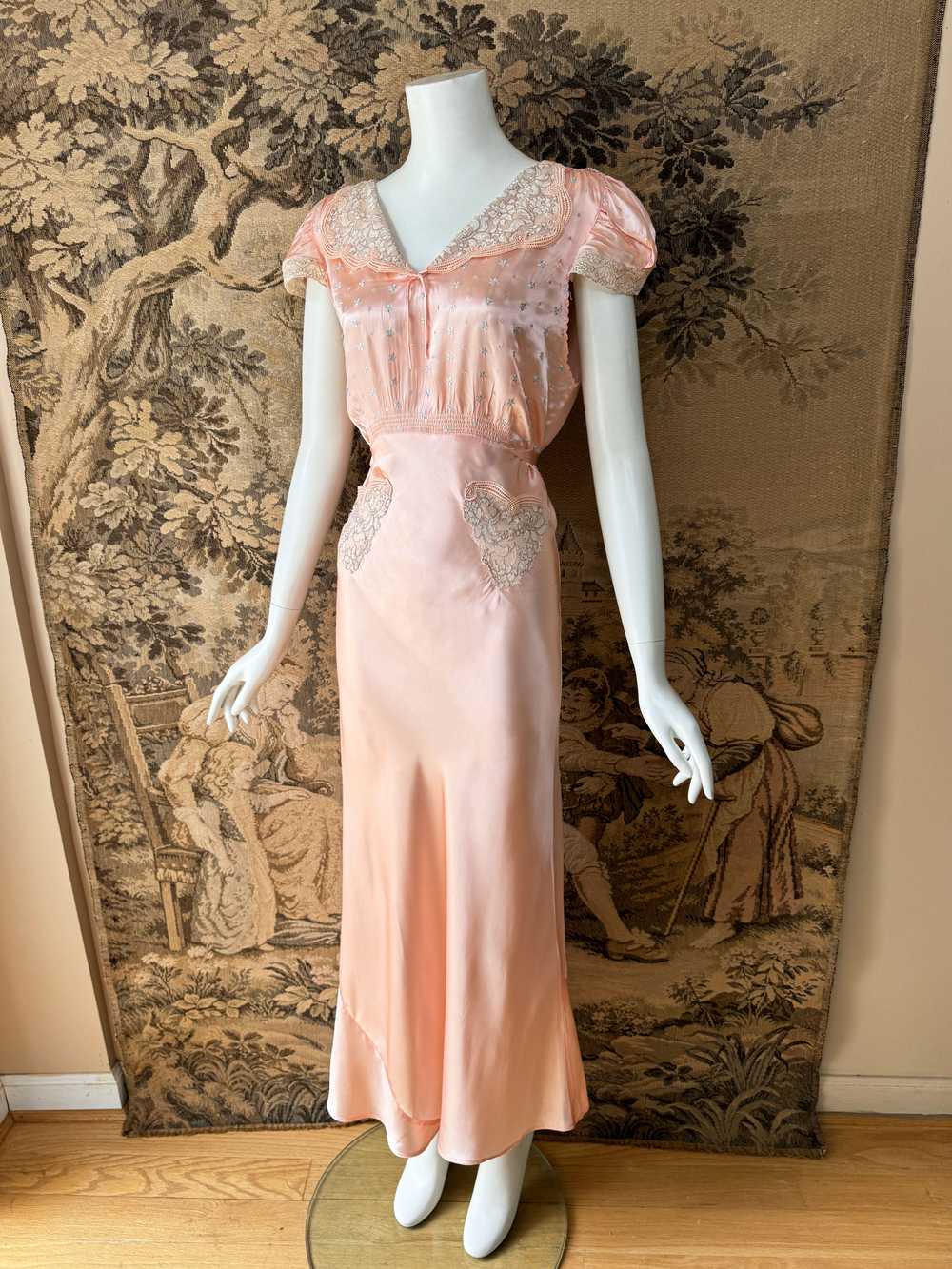 1930s Embroidered Satin Slip Dress - image 3