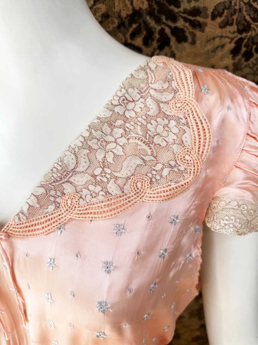 1930s Embroidered Satin Slip Dress - image 5