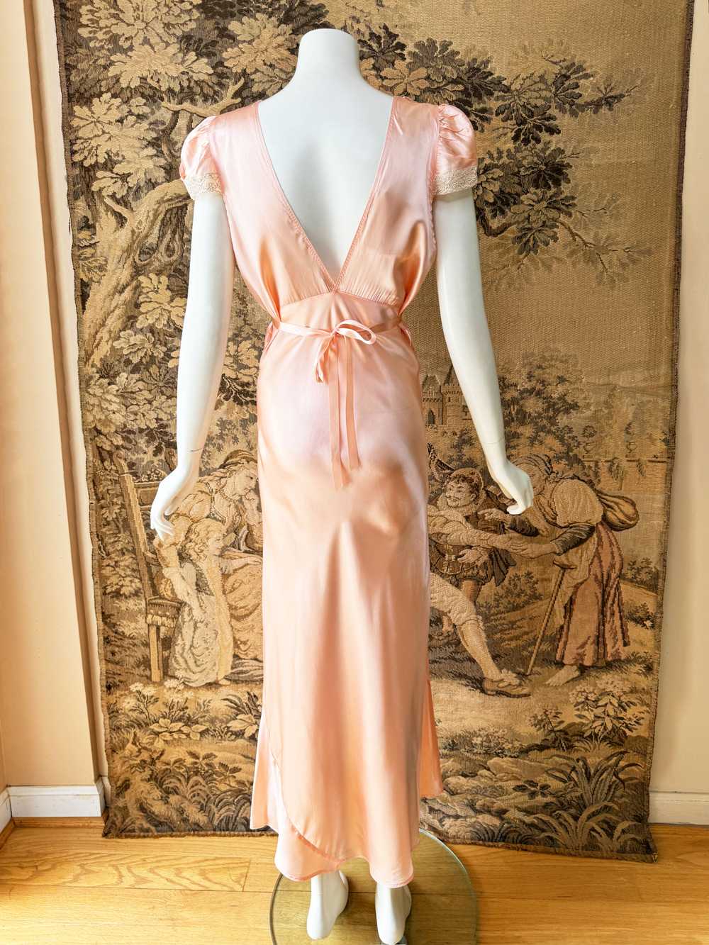 1930s Embroidered Satin Slip Dress - image 8