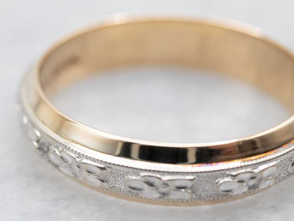 Two Tone Floral Pattern Wedding Band - image 2