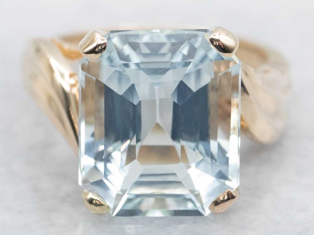 Yellow Gold Aquamarine Solitaire Bypass Ring - image 1