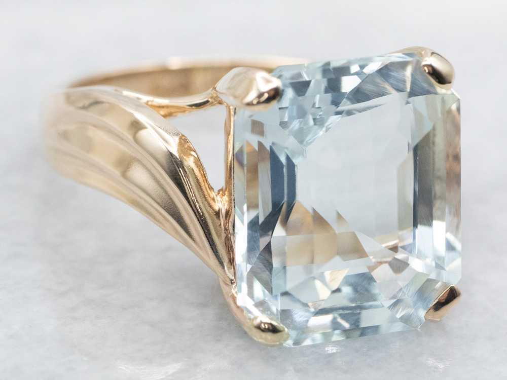 Yellow Gold Aquamarine Solitaire Bypass Ring - image 2
