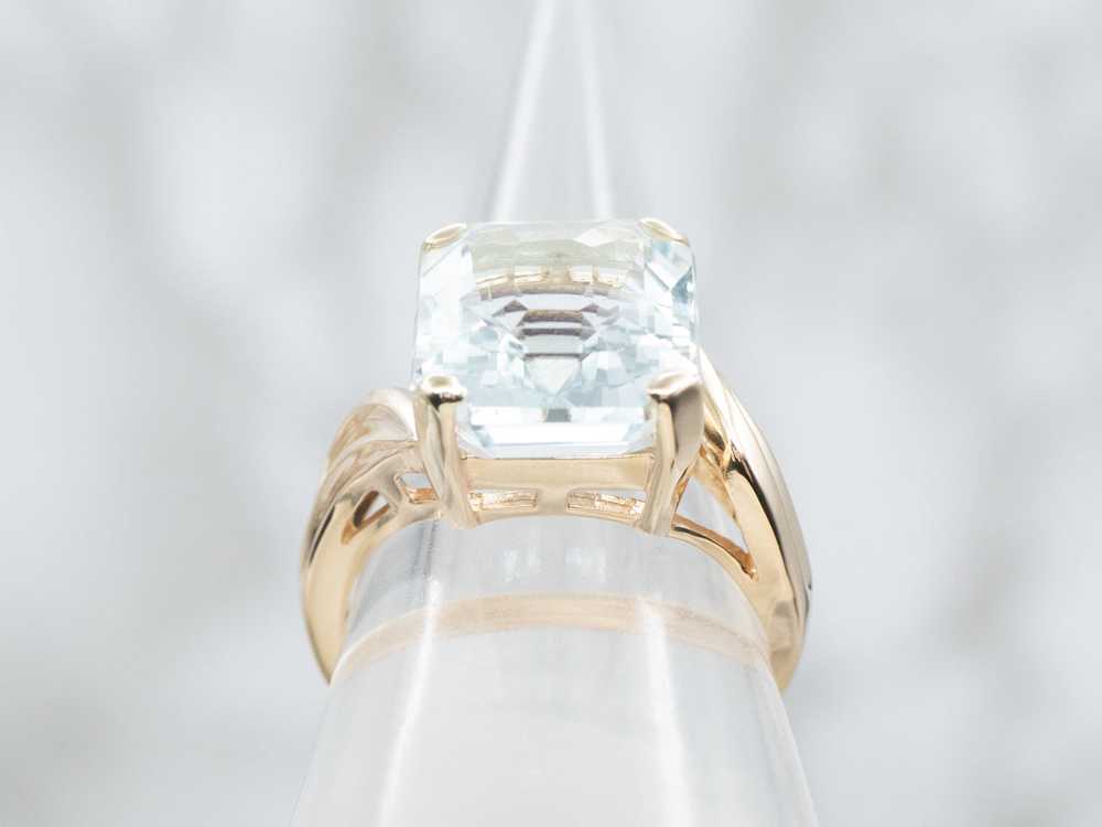Yellow Gold Aquamarine Solitaire Bypass Ring - image 3