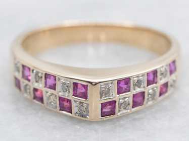 Yellow Gold Diamond and Synthetic Ruby Pointed Ri… - image 1
